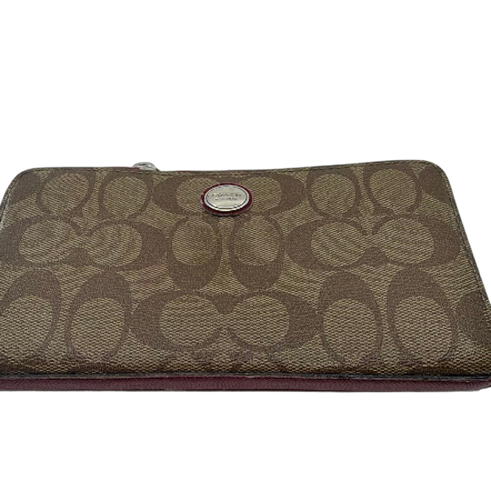 Coach Accordion Zip Wallet Brown Signature Coated Canvas Wal